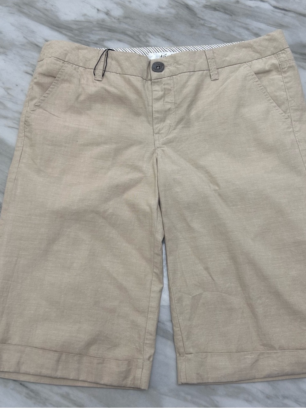 🩵MAKE OFFER🩵 NWT Kasil Light Beige Linen Blend Bermuda Shorts Khaki Sz 30 - Picture 2 of 7